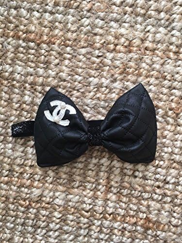 Handmade Newborn Baby Toddler girl Diamond Stitch Leather Big Bow Headband with Pearl Chanel Inspired