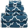 Divatex Home Fashions Reversible Moroccan Tile 6-Piece Jacquard Towel Set, Blue