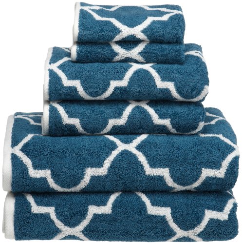 Divatex Home Fashions Reversible Moroccan Tile 6-Piece Jacquard Towel Set, Blue