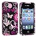 Snap-on Rubber Coated Case compatible with Apple iPhone 4 / 4S, Pink / Black Butterfly