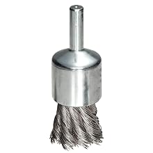 Weiler Wire End Brush, Hollow End, Round Shank, Stainless Steel 302, Partial Twist Knotted