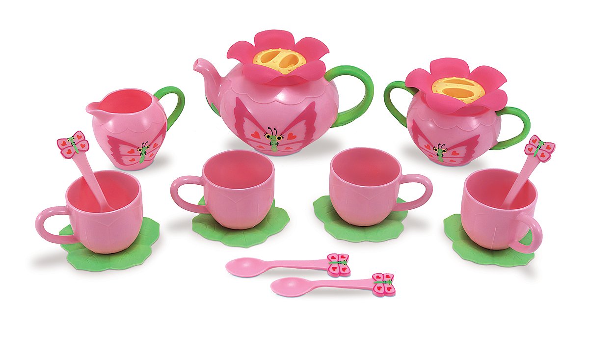Green Toys Set Da Tè Per Bambini 17 Pezzi - Teiera, Tazze, Piattini - Giocattolo Ecologico, Blu/Rosso/Giallo, 2+ Anni
