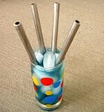 STAINLESS STEEL WIDE STRAWS! Also use for Stir Sticks Swizzles. 8L x 3/8R - SET OF 4. FAT/WIDE Beverage, cocktail, drinking in silver metal. Smooth no Groove...germ fighting straws**