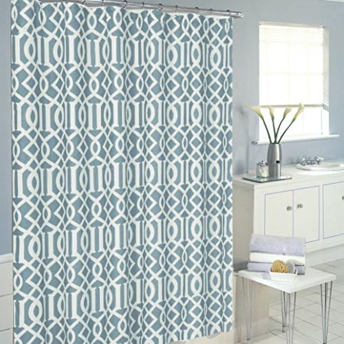 LHT Luxurious Moroccan Trellis Shower Curtain Set with 12 Hooks, Baby Blue
