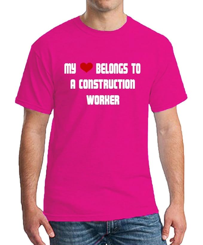 Amazon.com: MY HEART BELONGS TO A CONSTRUCTION WORKER Hot Pink Job ...