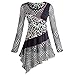 Women's Tunic Top - Houndstooth And Floral Patch Asymmetrical Shirt
