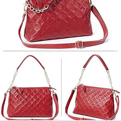 Rnker Top Layer Genuine Cowhide Leather / Litchi texture / Double Shoulder Strap / Women Single Shoulder Bag / Cross Body Bag fit for iPad Mini, all cellphones (Red)