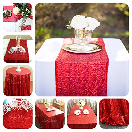 SoarDream Sequin Table Runner, Sequin Table Cloth, Sequin Tablecloth Red 12"x50"
