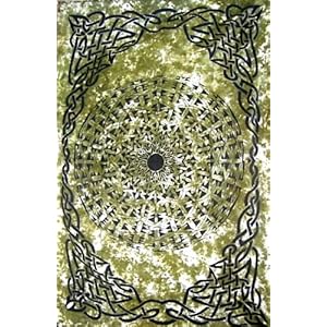 Tapestry ~ Forest Green Celtic Tribal Tapestry ~ Appx 82x54"