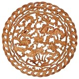 Hand-carved 16" Camphor Wood " Fish In Lotus Pond "Wall Hanging
