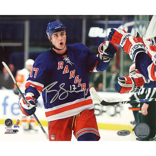 Steiner Sports NHL Brandon Dubinsky Rangers Blue Jersey Celebration Horizontal Autographed 8-by-10-Inch Photograph