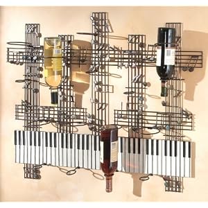 Wall-Mounted Wine Holder with Musical Notes and Keyboard Design by
