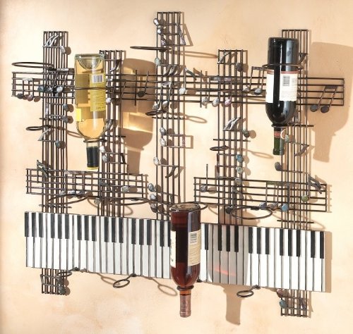 See Midwest Wall-Mounted Wine Holder with Musical Notes and Keyboard Design