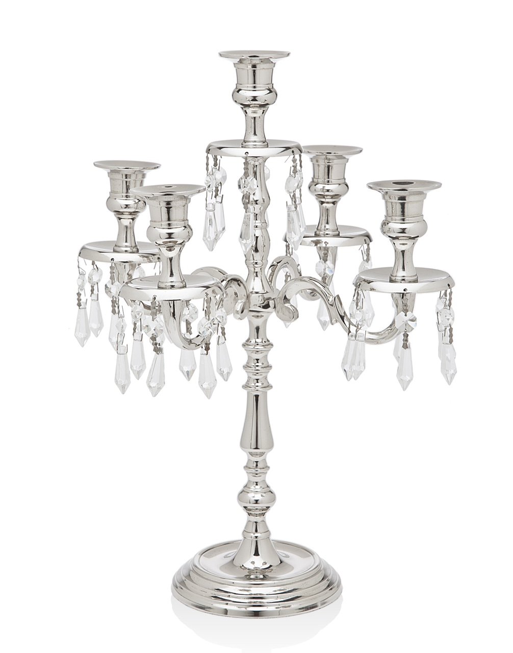 Tradition Nickel Plated 5 Light Candelabra Hanging Crystal Drops Candle