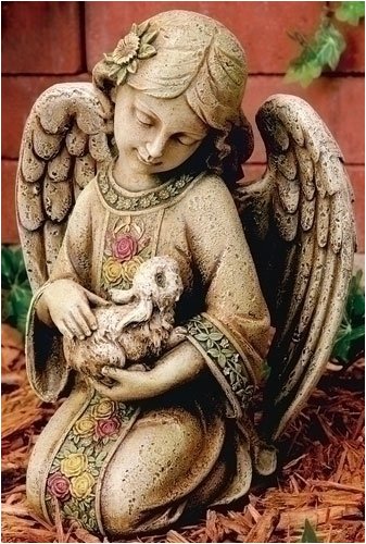 9.5" Heavenly Kneeling Angel With Bunny Outdoor Garden Statue #62655