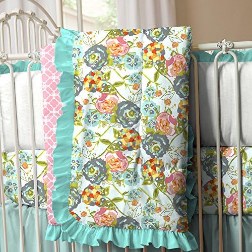 Teal Ombre Flower Garden Crib Comforter