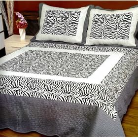 New King Size Black and White, Zibra Skin Like 3pcs Bedspread