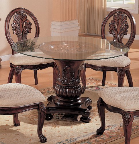 Coaster Tabitha Traditional Round Dining Table with Glass Top in Cherry Finish Coaster Tabitha Traditional Round Dining Table with Glass Top in Cherry Finish