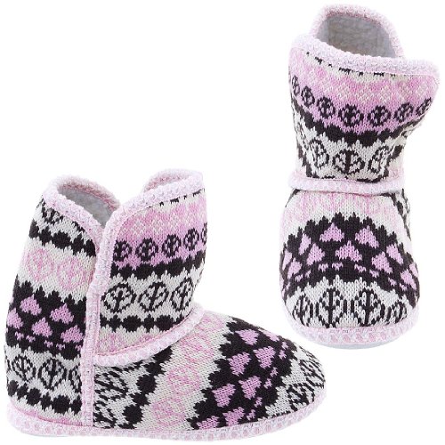 Chatties Pink Peace Sign Fair-Isle Bootie Slippers for Women