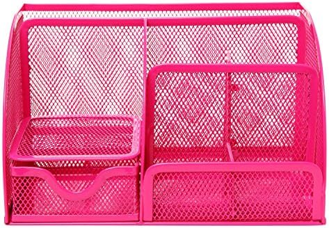 Multipurpose Metal Mesh 6 Compartment Desk Organizer Office Supply Caddy (Pink)