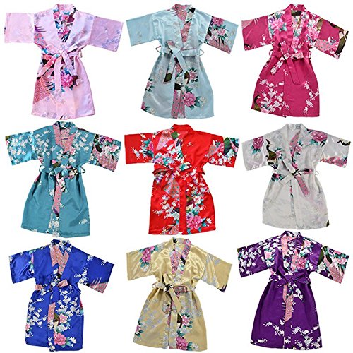 Joytton Kids' Peacock Satin Rayon Kimono Robe Bathrobe Nightgown