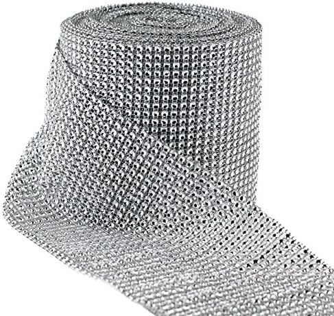 Diamond Mesh Wrap Roll Rhinestone Crystal Ribbon 4.5" x 10 yards (Silver)