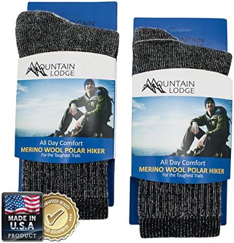 2pk Men's or Women's Mountain Lodge 80% Merino Wool Socks Thermal Hiking Crew