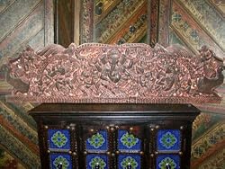 Indian Art Hand Carved Sitting Ganesha Carved Headboard Wall Panel 72 Inch