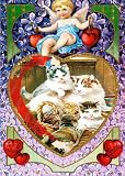 Unique High Quality Basket of Kittens and Hearts Vintage Valentines Day Cards Package