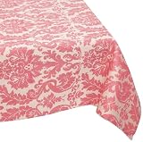 Mahogany Large Damask Fuschia Jacquard-Weave Tablecloth, 60-inch by 60-inch Square , 100% Cotton