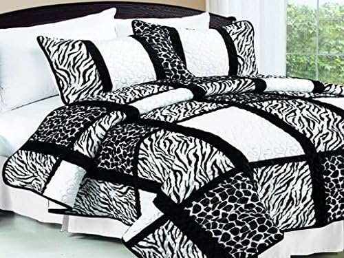 New 3pc Black White 100% Cotton and Coverlet King Size Bedspread Set