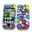 Apple iPhone 4 & 4S Rubberized Snap-On Protector Hard Case Image Cover "Groovy Flowers" Design