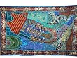 Turquoise Gold Beaded Vintage India Decor Sari Tapestry Wall Hanging Throw 70x44