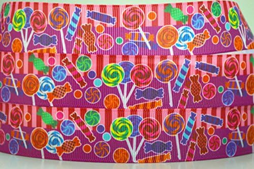 5 Yards Cute Candies &amp; Lollipop Design Grosgrain Ribbon 4 Hairbow &amp; Gift Wrapping 7/8" Inch 22mm