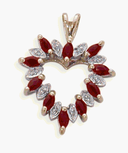 Genuine Ruby Gemstone and Diamond Gold Heart Pendant