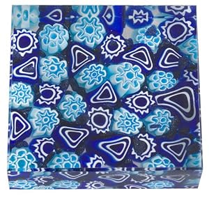 Blue Flowers Authentic Murano Glass Paperweight, Gift Boxed