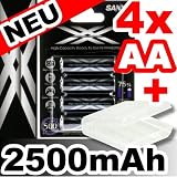 Produkt-Bild: 4x Sanyo Eneloop XX Mignon AA Akkus 2500 mAh ( powered by eneloop Technology ) HR-3UWX +++ PLUS +++ spezielle, hochwertige PREMIUM AKKUBOX der Akku-Onlinehandel GmbH