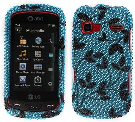 Fincibo (TM) LG Rumor Reflex LN272 Xpression C395 Xpression 2 C410 Bling Crystal Full Rhinestones Diamond Case Protector - Leaf Pattern On Medium Teal