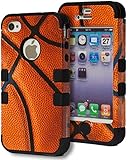iPhone 4 Case, Bastex Heavy Duty Hybrid Case - Soft Black Silicone Cover Hard Basketball Design Case for Apple iPhone 4, 4g, 4s 4gs
