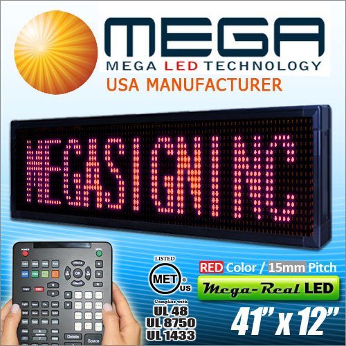 Single Red Color LED Sign - Programmable 2 Line Animated Message Display for Outdoor 15mm Pitch, 41