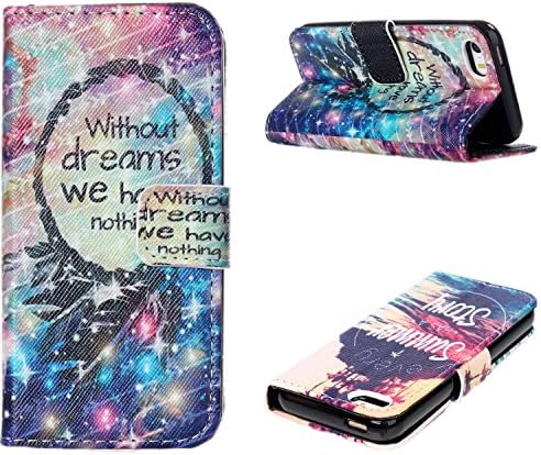 JLNYU For Apple iPhone 5 5S Flip Wallet Case Cute Painting PU Leather Phone Cover with Magnet & Card Slot - Dreamcatcher