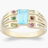 Sterling Silver Mothers Emerald-cut Birthstone & Family Name Ring - Personalized Jewelry