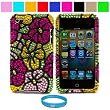 Premium Two Piece Rhinestone Design Protective Cover Case for Apple iPod Touch 4th Generation (8GB 16GB 32GB) iPod Touch 4 Latest Gen + SumacLife TM Wisdom Courage Wristband, Garden Flower