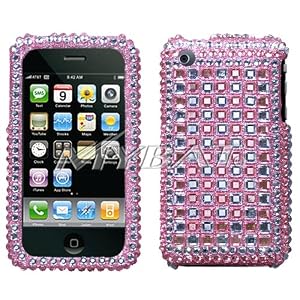 iPhone 3G / 3GS Bling Crystal Diamond Pink Checker Design Protector Case
