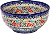 Polish Pottery Ceramika Boleslawiec, 0411/238, Bowl 23, 10 Cups, Royal Blue Patterns with Red Cornflower and Blue Butterflies Motif