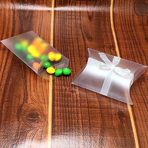 OurDecor Pack of 100 Scrub PVC Pillow Shape Candy Boxes Party Wedding Favor Holder Chocolate Boxes Sweet Candy Bags