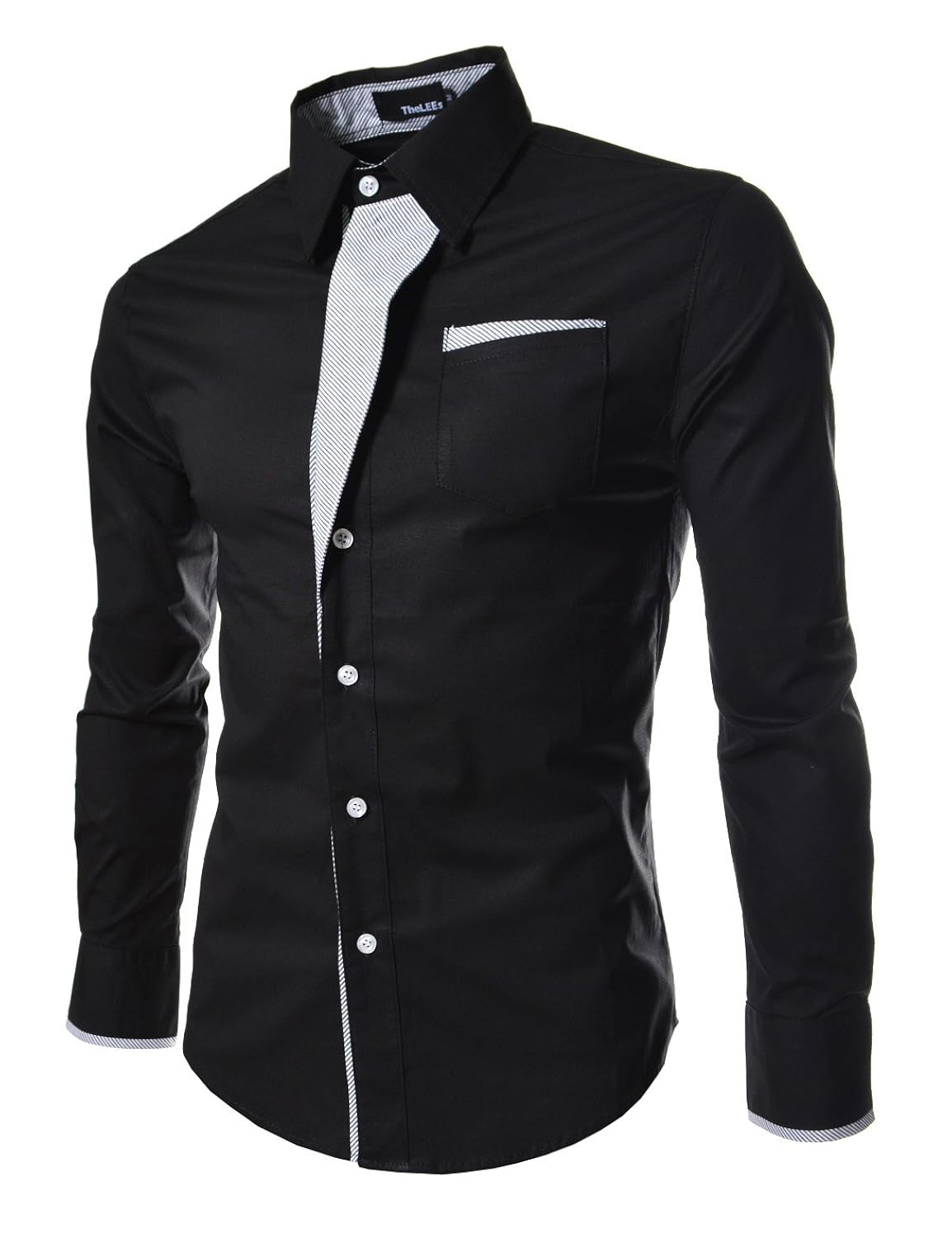 TheLees Mens Casual Long Sleeve Stripe Patched Fitted