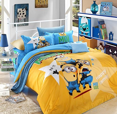 USpiece Minions Disney Kids Cartoon 4 pcs Bedding Set ,Boys Girls Duvet Cover Sets Queen