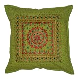 Delightful Home Decor Art Rajrang & Hand Embroidery & Mirror Work Color Cotton Cushion Cover Throw Pillow Cover Comforter Sets India (Size 16x16) (2 Pcs)