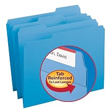 Smead 1/3-Cut File Folders, Heavy Duty Reinforced Tab, Letter Size, Blue, 100 Per Box (12034)